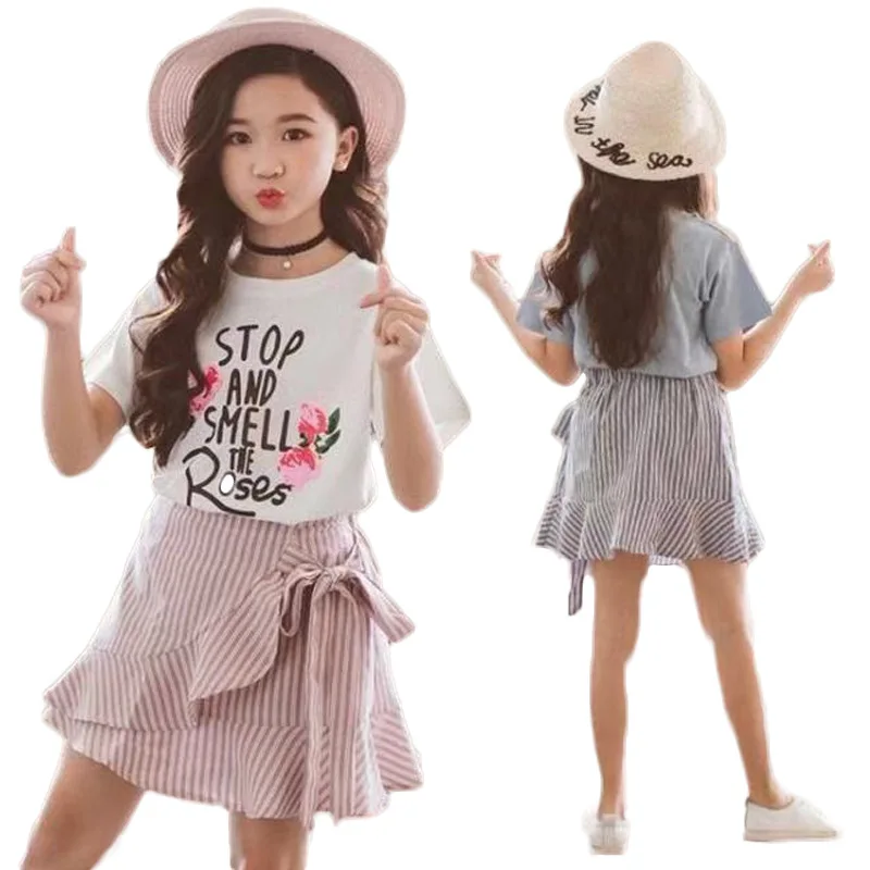 Flower Girls Clothing Set Fashion Cotton Letter T-Shirt + Stripe Skirt 2Pcs Suit For GIrl Children Birthday Present Kids Clothes
Flower Girls Clothing Set Fashion Cotton Letter T-Shirt + Stripe Skirt 2Pcs Suit For GIrl Children Birthday Present Kids Clothes