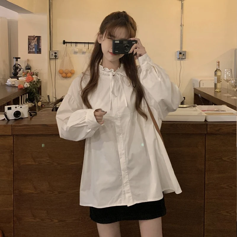 2021 Spring New Korean Style Loose Sweet Stand Collar Ruffled Lace-up Bow Doll Shirt All-Matching Shirt Women
2021 Spring New Korean Style Loose Sweet Stand Collar Ruffled Lace-up Bow Doll Shirt All-Matching Shirt Women