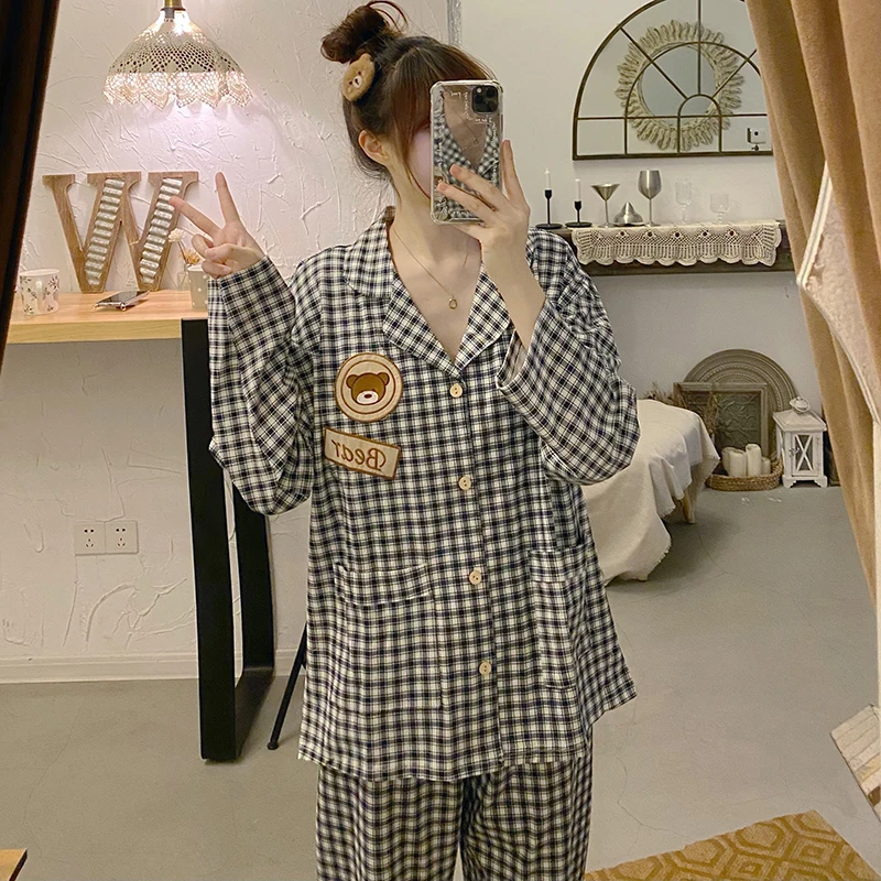 Spring Women Pajamas Set Milk Silk Nightwear Long Sleeved Sleepwear Autumn Sleep Clothing Plus Size Cartoon Grid Winter Nighties
Spring Women Pajamas Set Milk Silk Nightwear Long Sleeved Sleepwear Autumn Sleep Clothing Plus Size Cartoon Grid Winter Nighties