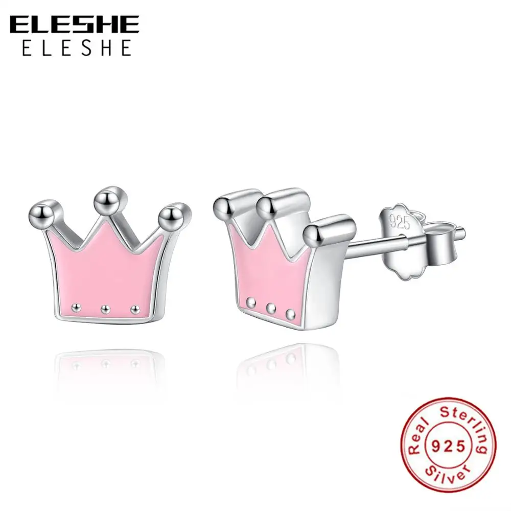 ELESHE 925 Sterling Silver Princess Queen Crown Earrings With Pink Enamel Tiny Earrings For Women Girls Fashion Silver Jewelry
ELESHE 925 Sterling Silver Princess Queen Crown Earrings With Pink Enamel Tiny Earrings For Women Girls Fashion Silver Jewelry