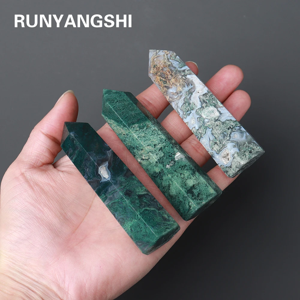 

1PC Natural Crystal Magic wand Green water grass agate Crystal point Healing Moss Jade Hexagonal crystal column ornaments