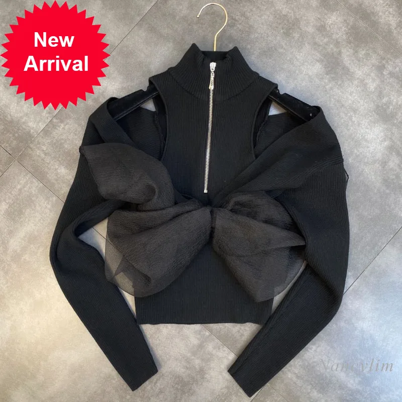 Sexy Off-Shoulder Sweater for Women 2022 Spring Autumn Long Sleeve Zipper Three-Dimensional Bow Mesh Stitch Pullovers Black
Sexy Off-Shoulder Sweater for Women 2022 Spring Autumn Long Sleeve Zipper Three-Dimensional Bow Mesh Stitch Pullovers Black