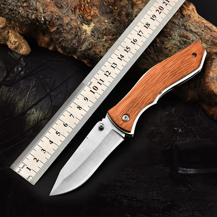 

EDC Outdoor Folding KnifeStainless Steel Outdoor Tactical Knife Multifunctional Wooden Handle Folding Knife Sharp Portable Knife