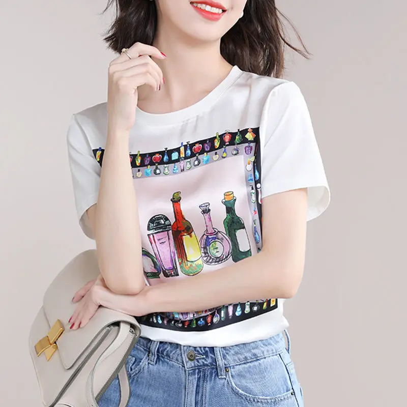 Skin-friendly silky short sleeve T-shirt women's printed 2021 summer new small shirt Korean wind loose slim coat
Skin-friendly silky short sleeve T-shirt women's printed 2021 summer new small shirt Korean wind loose slim coat