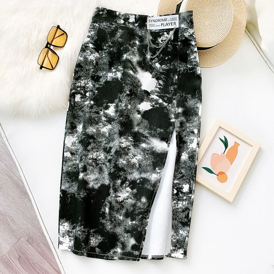 Streetwear High Waist Split Skirt Vintage Women Tie Dye Print Skirt Black Patch Summer Slim Hip Long Skirts Faldas Mujer Moda
Streetwear High Waist Split Skirt Vintage Women Tie Dye Print Skirt Black Patch Summer Slim Hip Long Skirts Faldas Mujer Moda