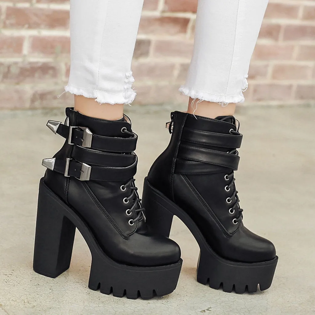 Fashion Women Boots High Heels Platform Ladies Booties Buckle Lace Up Leather Soft Short Boots For Girls Round Toe Ankle Shoes
Fashion Women Boots High Heels Platform Ladies Booties Buckle Lace Up Leather Soft Short Boots For Girls Round Toe Ankle Shoes