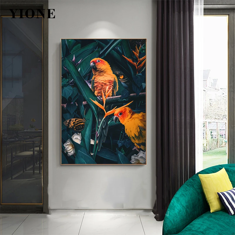 Modern Animal Painting Custom Parrot Butterfly Green Leaves Flower Wall Picture Canvas Art Poster Prints Living Room Aisle Decor
Modern Animal Painting Custom Parrot Butterfly Green Leaves Flower Wall Picture Canvas Art Poster Prints Living Room Aisle Decor