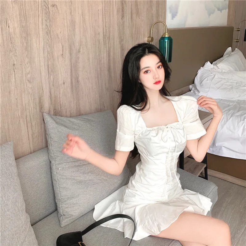 Slim Little White Dress French Pleated Square Neck Drawstring Short Dress Women's New Summer
Slim Little White Dress French Pleated Square Neck Drawstring Short Dress Women's New Summer