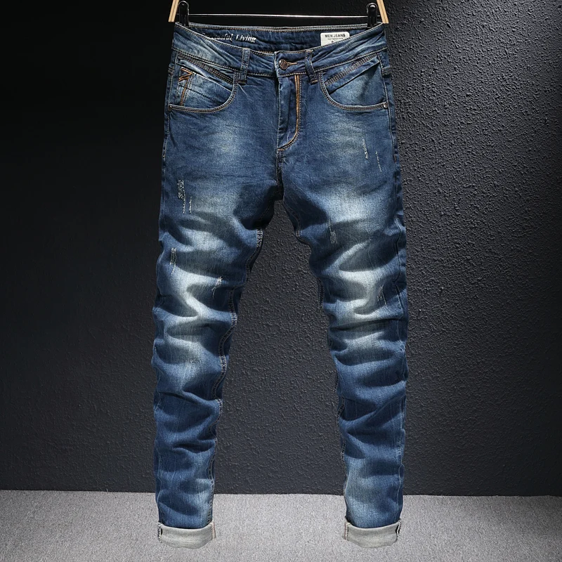 Newly Korean Fashion Men Jeans High Quality Retro Dark Blue Elastic Cotton Ripped Jeans Vintage Designer Slim Fit Denim Pants
Newly Korean Fashion Men Jeans High Quality Retro Dark Blue Elastic Cotton Ripped Jeans Vintage Designer Slim Fit Denim Pants