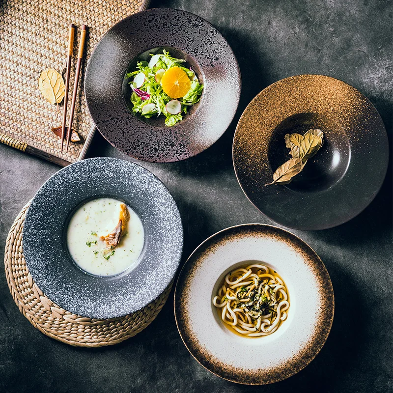 Restaurant Ceramic Plate Creative Black Large Size Deep Plate Thick Soup Plate Fashion Dishes Plate Dessert Plate Black Plate
Restaurant Ceramic Plate Creative Black Large Size Deep Plate Thick Soup Plate Fashion Dishes Plate Dessert Plate Black Plate