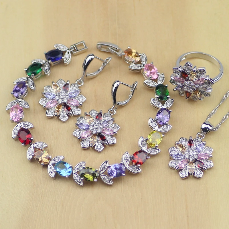 Flower Multi-color Stones 925 Sterling Silver Jewelry Sets Women Earrings/Pendant/Necklace/Ring/Bracelet
Flower Multi-color Stones 925 Sterling Silver Jewelry Sets Women Earrings/Pendant/Necklace/Ring/Bracelet