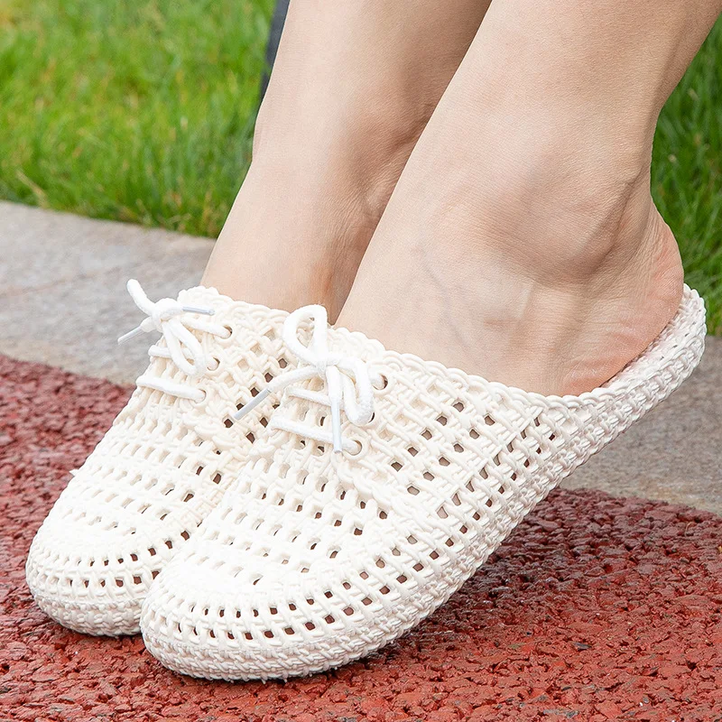 Summer Sandals And Slippers Women's Baotou Lace-Up Outer Wear Hollow Beach Shoes Home Flat-Heeled Flat-Bottom Rubber Slippers
Summer Sandals And Slippers Women's Baotou Lace-Up Outer Wear Hollow Beach Shoes Home Flat-Heeled Flat-Bottom Rubber Slippers