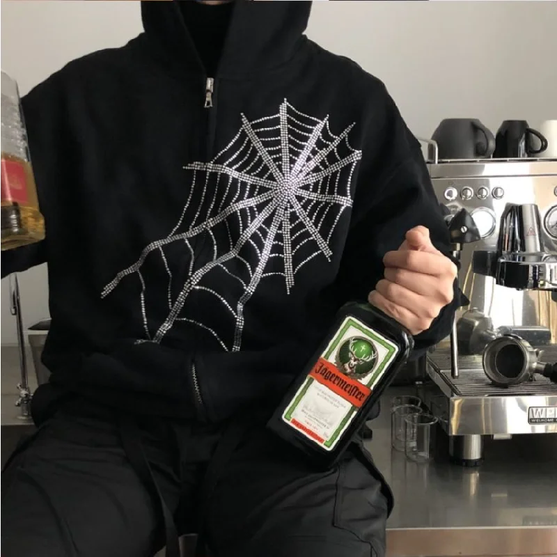 Harajuku Zipper Sweatshirts Gothic Oversized Rhinestone Spider Web Hooded Women Punk Grunge Dark Y2k Zip Up Hoodie Outwear 2021
Harajuku Zipper Sweatshirts Gothic Oversized Rhinestone Spider Web Hooded Women Punk Grunge Dark Y2k Zip Up Hoodie Outwear 2021