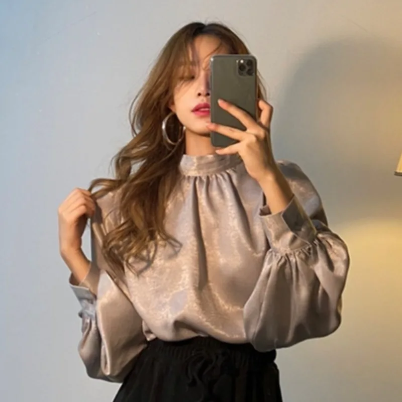 Smooth Blouse Women New Korean Fashion Spring Slim Office Lady Elegant Tops Lantern Sleeve Solid Stand Collar Shirt Blusas
Smooth Blouse Women New Korean Fashion Spring Slim Office Lady Elegant Tops Lantern Sleeve Solid Stand Collar Shirt Blusas