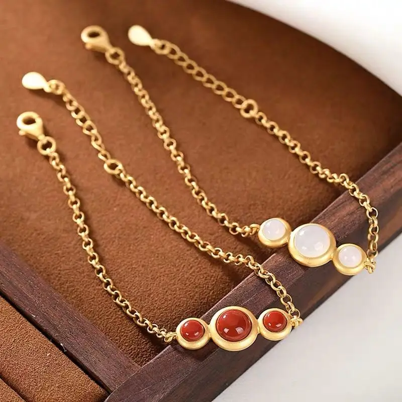 Original S925 Sterling Silver Gold Hetian Jade Southern Red Agate Vintage Temperament Wild Women's O-Shaped Bracelet Ornament fo
Original S925 Sterling Silver Gold Hetian Jade Southern Red Agate Vintage Temperament Wild Women's O-Shaped Bracelet Ornament fo