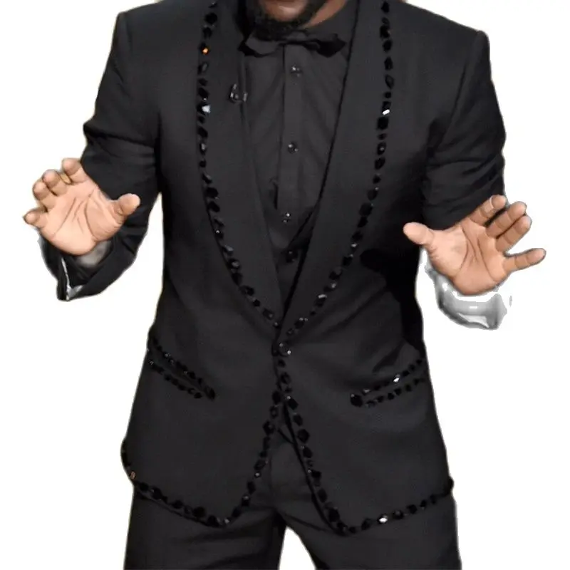2022 New Luxury Black Shawl Lapel Single Button With Rhinestone Prom Men Suits For Groom Wedding Formal Slim Fit 2 Pieces Wear
2022 New Luxury Black Shawl Lapel Single Button With Rhinestone Prom Men Suits For Groom Wedding Formal Slim Fit 2 Pieces Wear