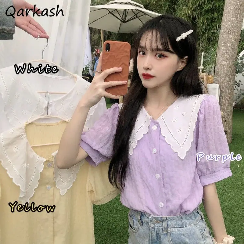 Рубашка женская с воротником «Питер Пэн», милая Элегантная блузка карамельных цветов, с рукавами-фонариками и крючками, лето
Рубашка женская с воротником «Питер Пэн», милая Элегантная блузка карамельных цветов, с рукавами-фонариками и крючками, лето