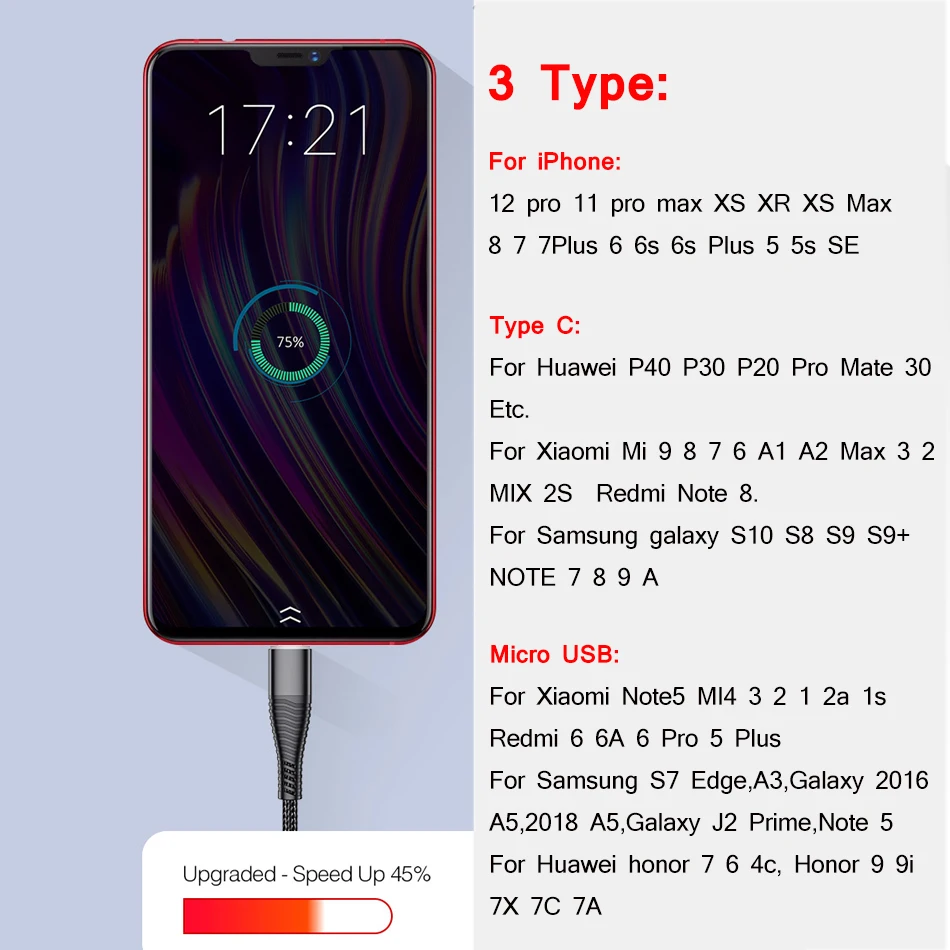 YKZ Micro USB Cable Type C 3A Fast Charging Cable For iPhone 12 Pro Max Nylon Data Trasmission Android Cord for Lighting Charger
YKZ Micro USB Cable Type C 3A Fast Charging Cable For iPhone 12 Pro Max Nylon Data Trasmission Android Cord for Lighting Charger