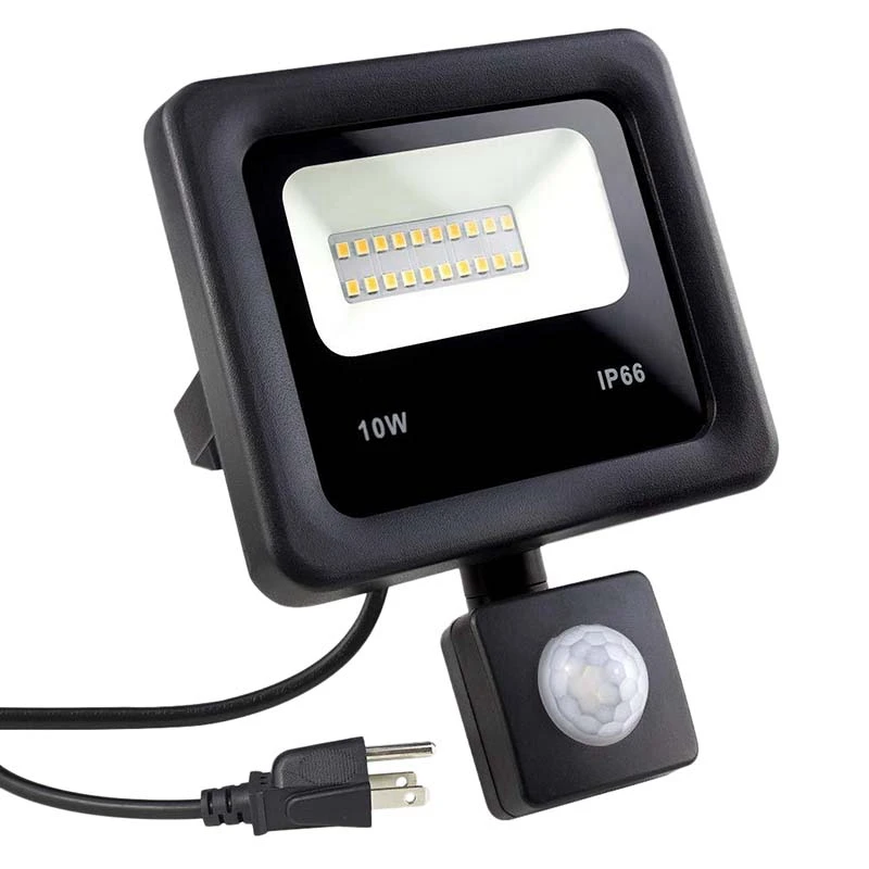 

10W Motion Sensor LED Flood Lights PIR Induction Spotlights IP66 Waterproof 3000K Warm White for Garden Park(US Plug)