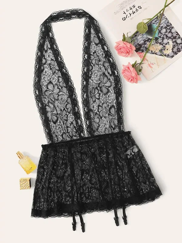 New hot selling lace perspective hanging neck open back hanging SOCKS SEXY conjoined sexy lingerie
New hot selling lace perspective hanging neck open back hanging SOCKS SEXY conjoined sexy lingerie