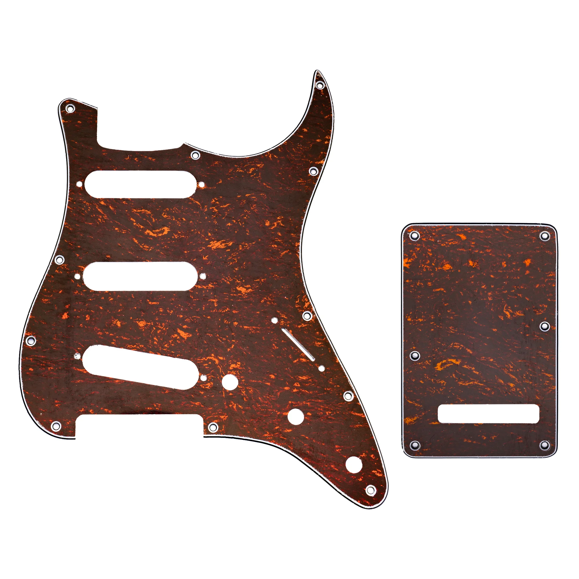 

Musiclily SSS 11 Hole Strat Guitar Pickguard and BackPlate Set for Fender USA/Mexican Standard Stratocaster, 4Ply Red Tortoise