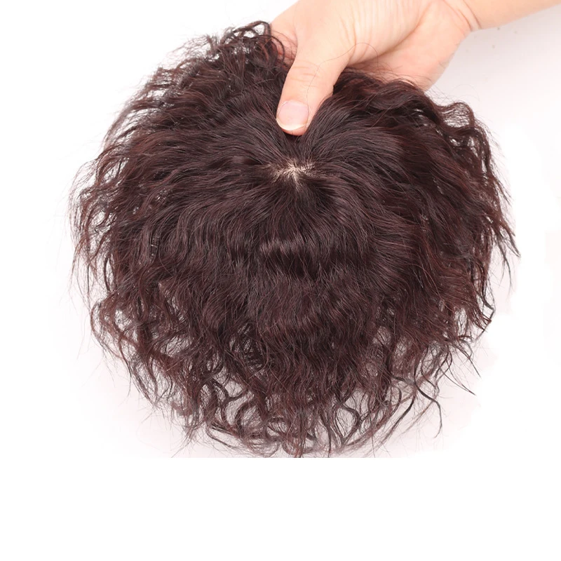 

Коричневые волнистые человеческие волосы, Топпер, шелковая основа, европейские девственные волосы, 9*9 см, шелковые топперы с бесплатным разделением для истончения волос