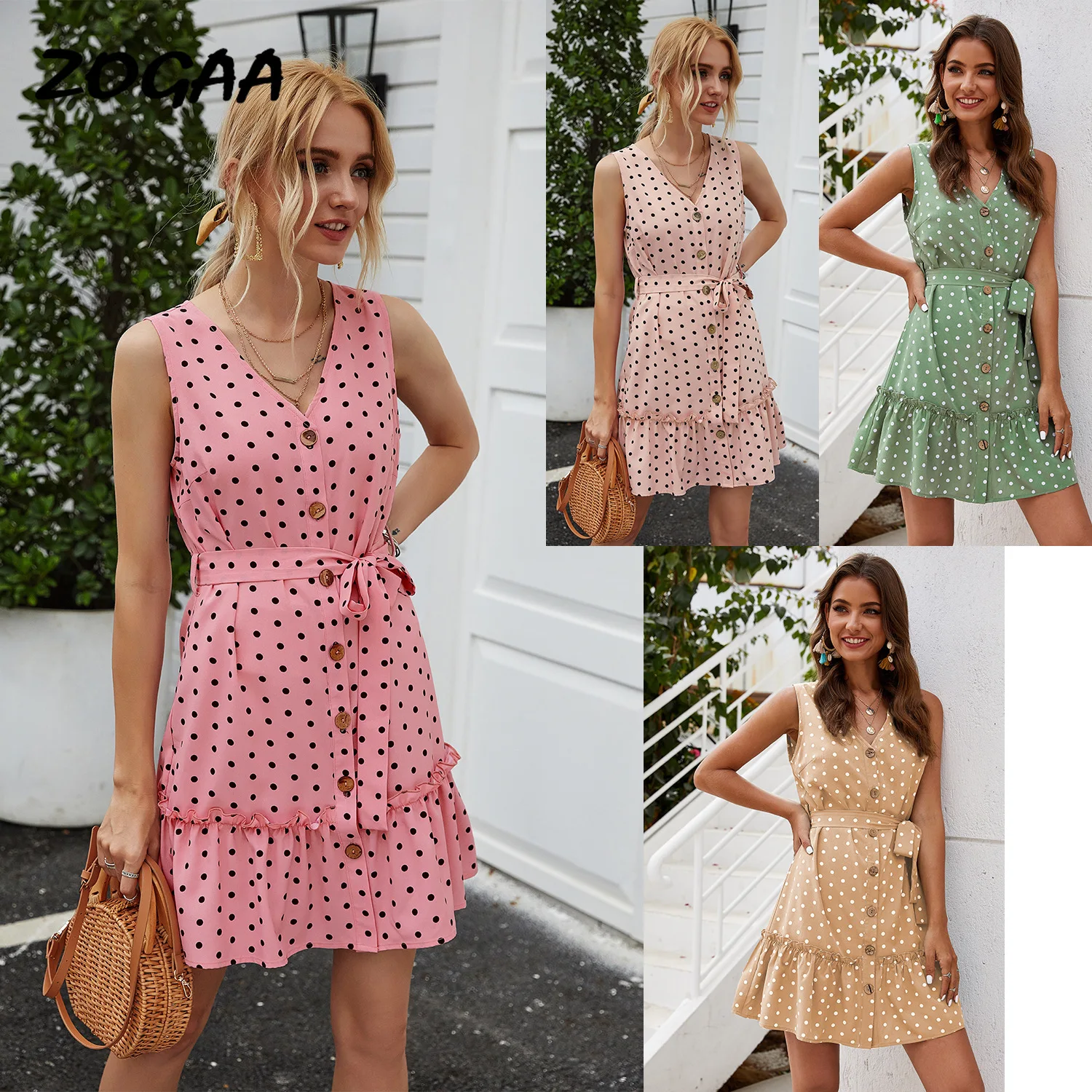 ZOGAA Dresses Women Summer New Korean Style V-neck Polka Dot Casual Lace Up Sleeveless V-Neck Above Knee Flounced Edge Hot Chic
ZOGAA Dresses Women Summer New Korean Style V-neck Polka Dot Casual Lace Up Sleeveless V-Neck Above Knee Flounced Edge Hot Chic