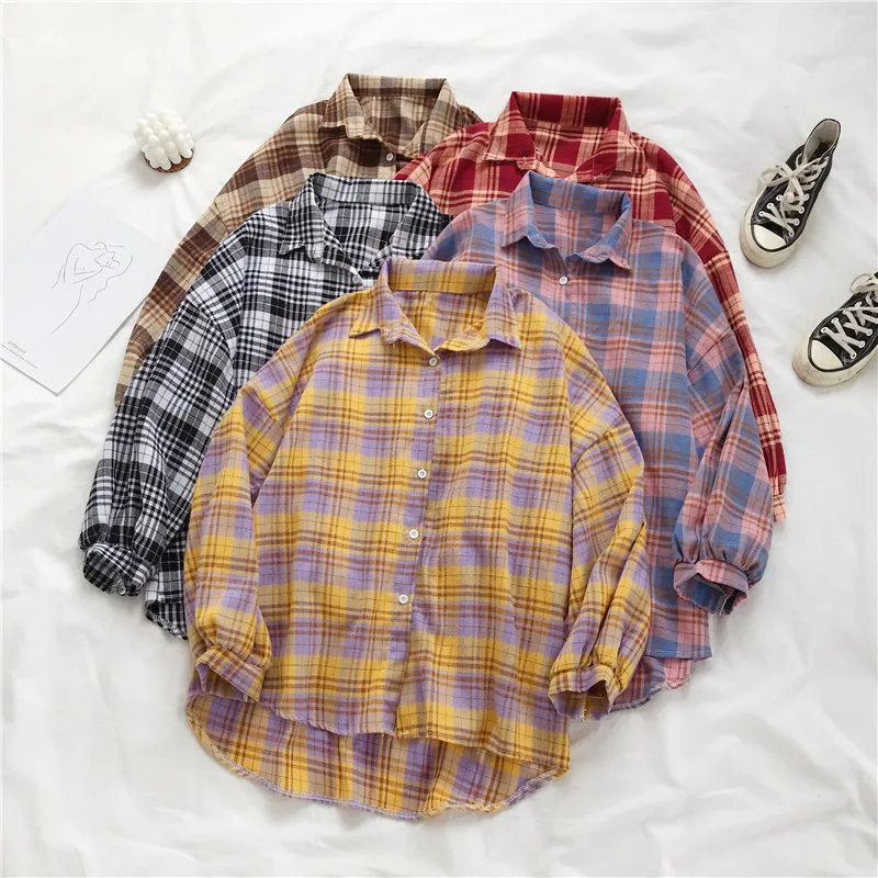 Блузка женская в стиле ретро, повседневный Свободный Топ в клетку, рубашка с отложным воротником и длинным рукавом, модная одежда в Корейско... 
Блузка женская в стиле ретро, повседневный Свободный Топ в клетку, рубашка с отложным воротником и длинным рукавом, модная одежда в Корейско...