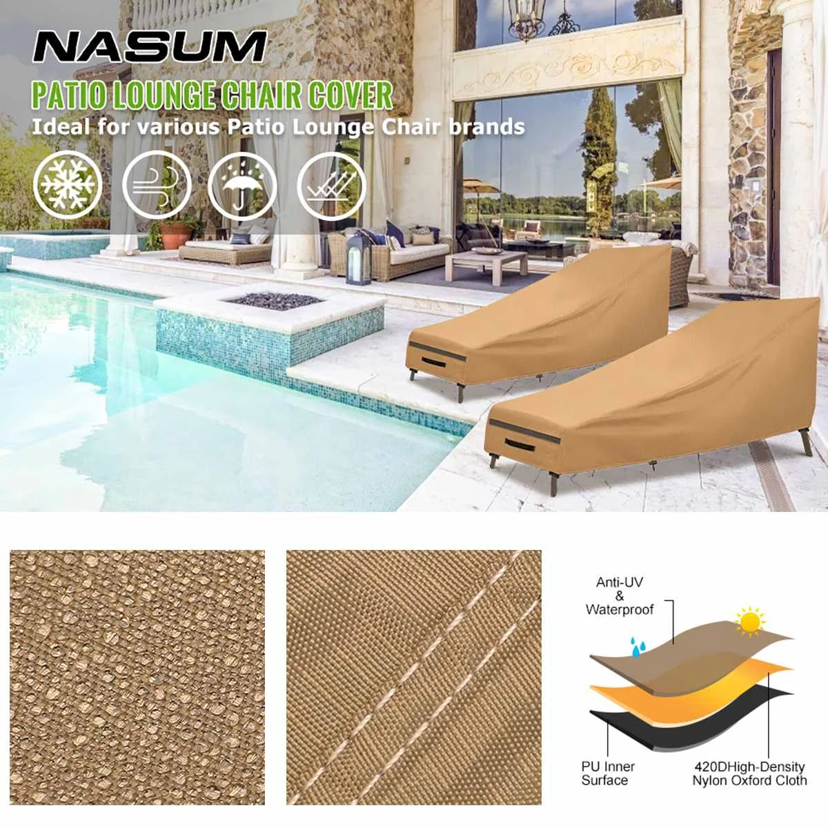 NASUM 2pcs Waterproof Chaise Lounge Chair Cover For Outdoor Furniture Protection Patio Lawn 86x34x30in
NASUM 2pcs Waterproof Chaise Lounge Chair Cover For Outdoor Furniture Protection Patio Lawn 86x34x30in