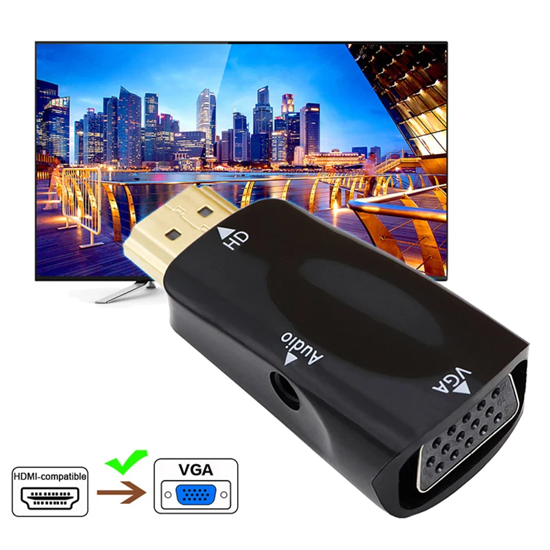 Адаптер HDMI-совместимый с VGA-кабелем переходник папа-Мама аудиоразъем 3 5 мм HD 1080P