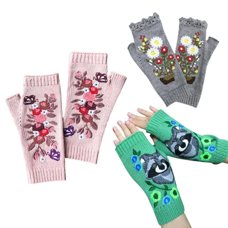 Vintage Knitted Gloves with Embroidery Floral Fingerless Warm Hand Warmer Mitten J78E
Vintage Knitted Gloves with Embroidery Floral Fingerless Warm Hand Warmer Mitten J78E