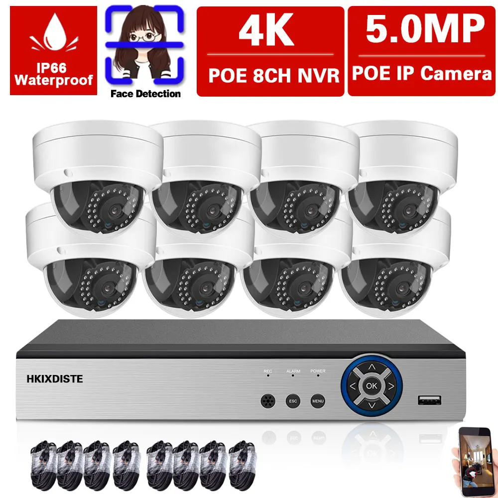 

H.265 8CH 5MP NVR Kit Outdoor CCTV POE Security Camera System Set Vandalproof IP Dome Camera Video Surveillance System Kit XMEYE