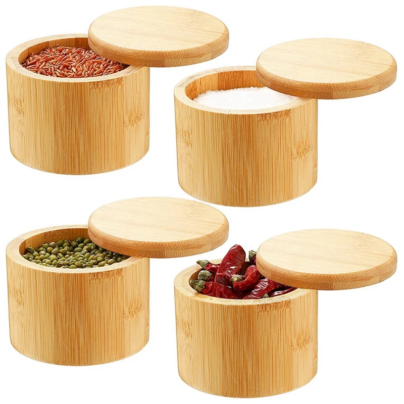 

ABSF Bamboo Salt Storage with Swivel Lid Salt and Spice Storage Box Storage Compartment Salt Bamboo Pepper Box for Kitchen