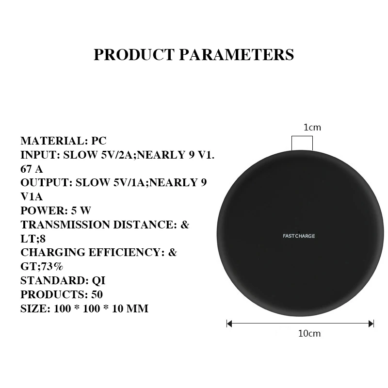 Universal Wireless Charger Round Ultra-Thin Fast Charging Pad For Qi- Enabled Mobile Phones Intelligent Identifications
Universal Wireless Charger Round Ultra-Thin Fast Charging Pad For Qi- Enabled Mobile Phones Intelligent Identifications