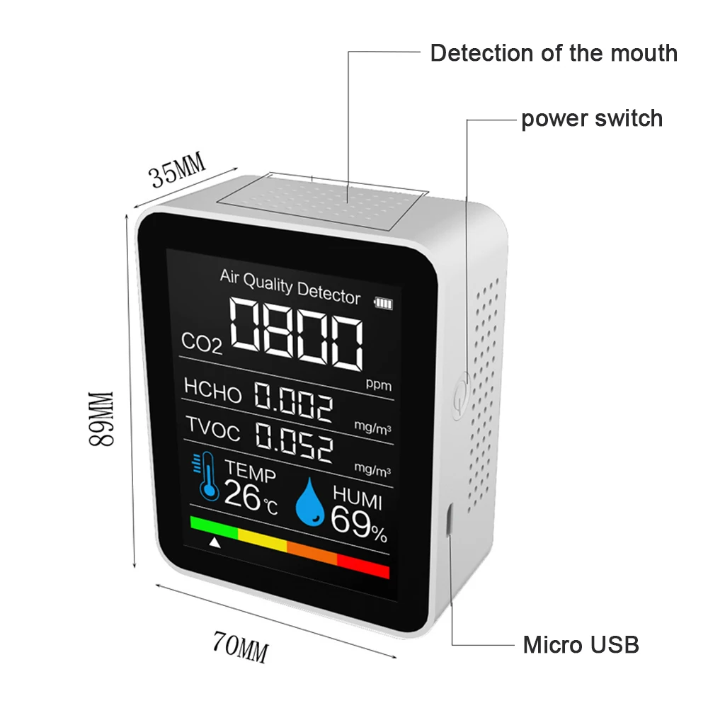 CO2 Meter Digital Temperature Humidity Sensor Tester Air Quality Monitor Carbon Dioxide TVOC Formaldehyde HCHO Gas Detector
CO2 Meter Digital Temperature Humidity Sensor Tester Air Quality Monitor Carbon Dioxide TVOC Formaldehyde HCHO Gas Detector