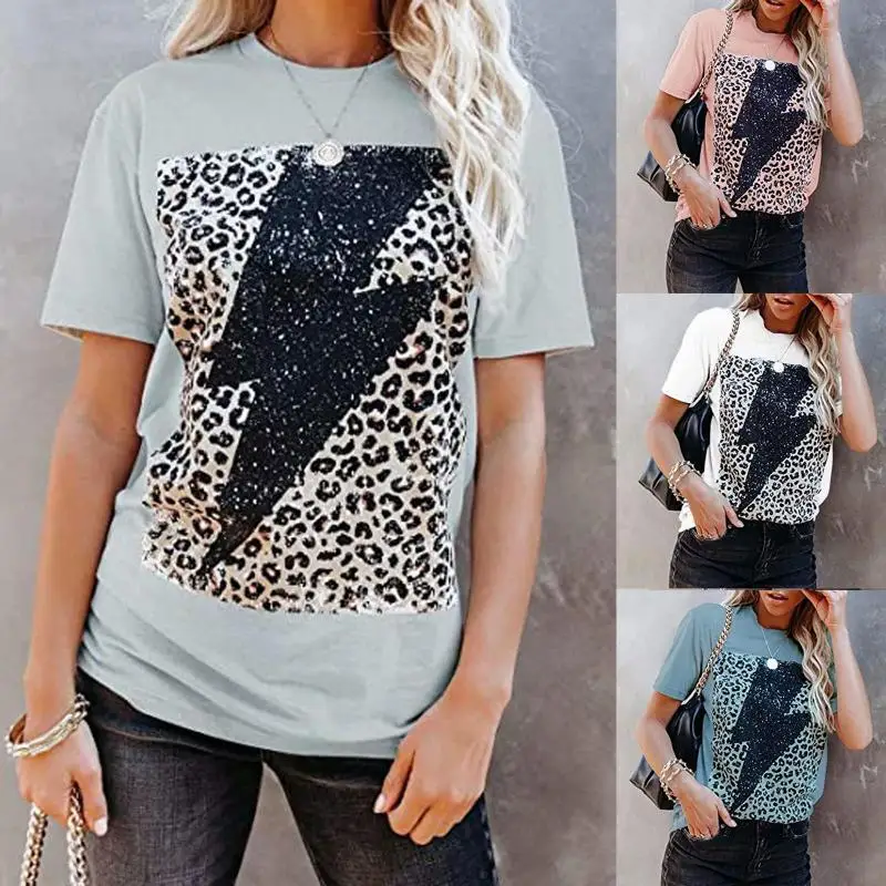 2021 Women Classic Tops Round Neck T-Shirt Oversized Short Sleeve T-Shirts For Ladies Fashion Lightning Leopard Print Top
2021 Women Classic Tops Round Neck T-Shirt Oversized Short Sleeve T-Shirts For Ladies Fashion Lightning Leopard Print Top