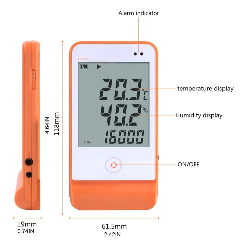 USB GSP-6 Temperature and Humidity Data Logger High Precision Probe Smart Alarm 
USB GSP-6 Temperature and Humidity Data Logger High Precision Probe Smart Alarm