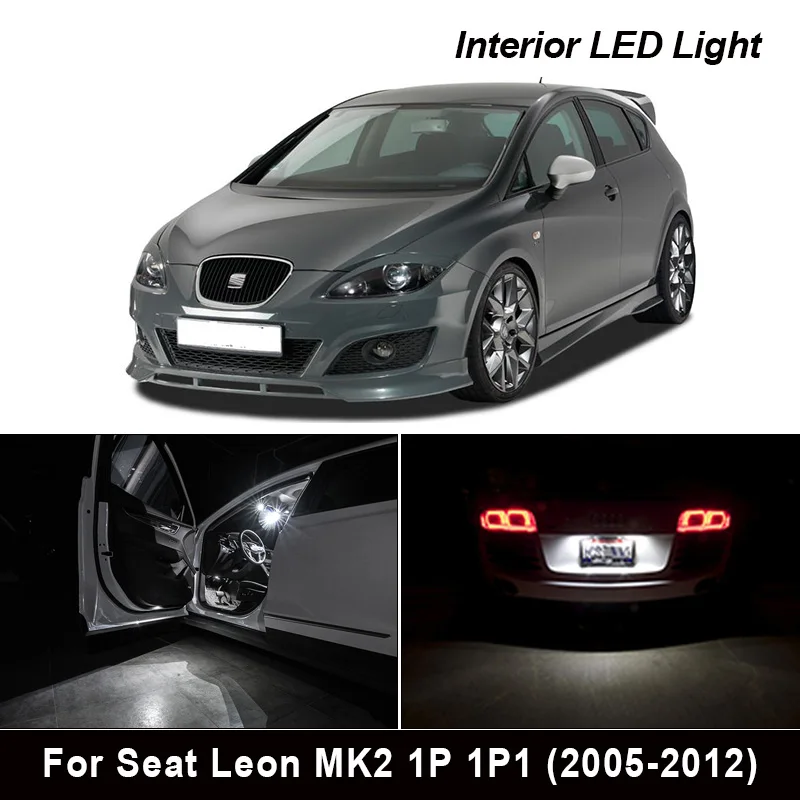 

14Pcs 100% Error free LED Interior Bulb Kit For 2005-2012 Seat Accessories For Leon MK2 1P 1P1 Reading Dome Map Lights