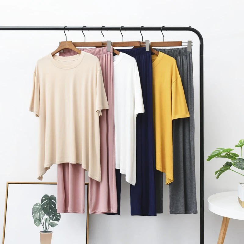 2020 New Spring Pajamas Female Modal Round-necked Short-sleeved Pants and Broad-legged Pants Color Home Suit Pyjamas
2020 New Spring Pajamas Female Modal Round-necked Short-sleeved Pants and Broad-legged Pants Color Home Suit Pyjamas