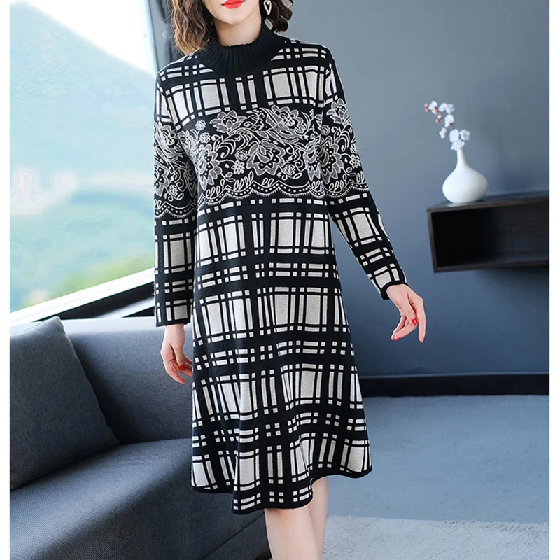 2023 Black Plaid Floral Warm Sweaters Women Korean Vintage Casual Midi Dresses Autumn Winter Elegant Bodycon Turtleneck Sweaters
2023 Black Plaid Floral Warm Sweaters Women Korean Vintage Casual Midi Dresses Autumn Winter Elegant Bodycon Turtleneck Sweaters