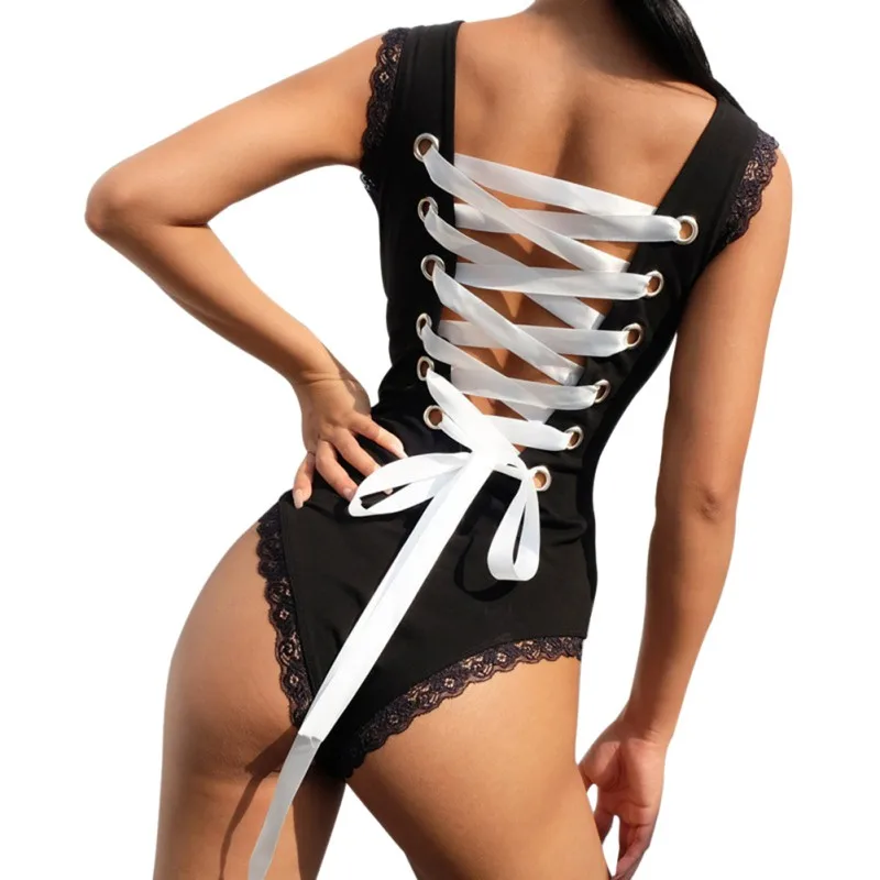 Leopard Bodysuit Women Sexy Sleeveless Lace Edge Jumpsuits U Neck Bodycon Back Tie Rope Hollow Out Top Slim Black Playsuit
Leopard Bodysuit Women Sexy Sleeveless Lace Edge Jumpsuits U Neck Bodycon Back Tie Rope Hollow Out Top Slim Black Playsuit