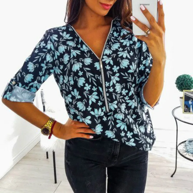 Zipper V-Neck Shirt S-5XL Plus Size Tops Work Women Blouses Cotton New Fashion Fit Vintage Floral Print Shirts Dot Mujer Blusas
Zipper V-Neck Shirt S-5XL Plus Size Tops Work Women Blouses Cotton New Fashion Fit Vintage Floral Print Shirts Dot Mujer Blusas