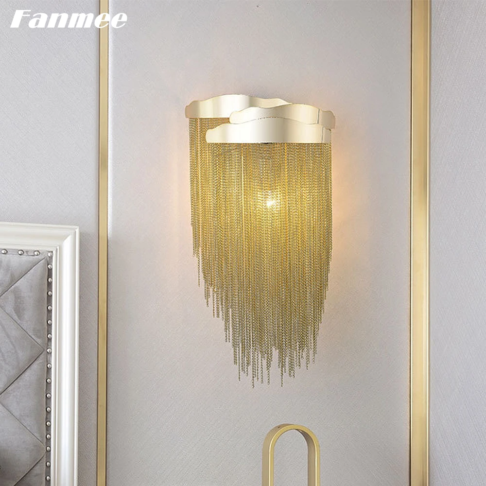 Gold Modern Aluminum Chain Wall Lamp LED Chrome Indoor Living Room Sconce Light Home Decor Tassel Light Fixture for Bedroom 
Gold Modern Aluminum Chain Wall Lamp LED Chrome Indoor Living Room Sconce Light Home Decor Tassel Light Fixture for Bedroom