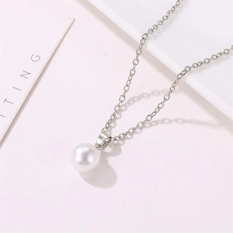 Silver Color Round Pearl Pendants Necklace Simple Design Wild Elegant Charm For Women Jewelry Necklaces | Украшения и аксессуары