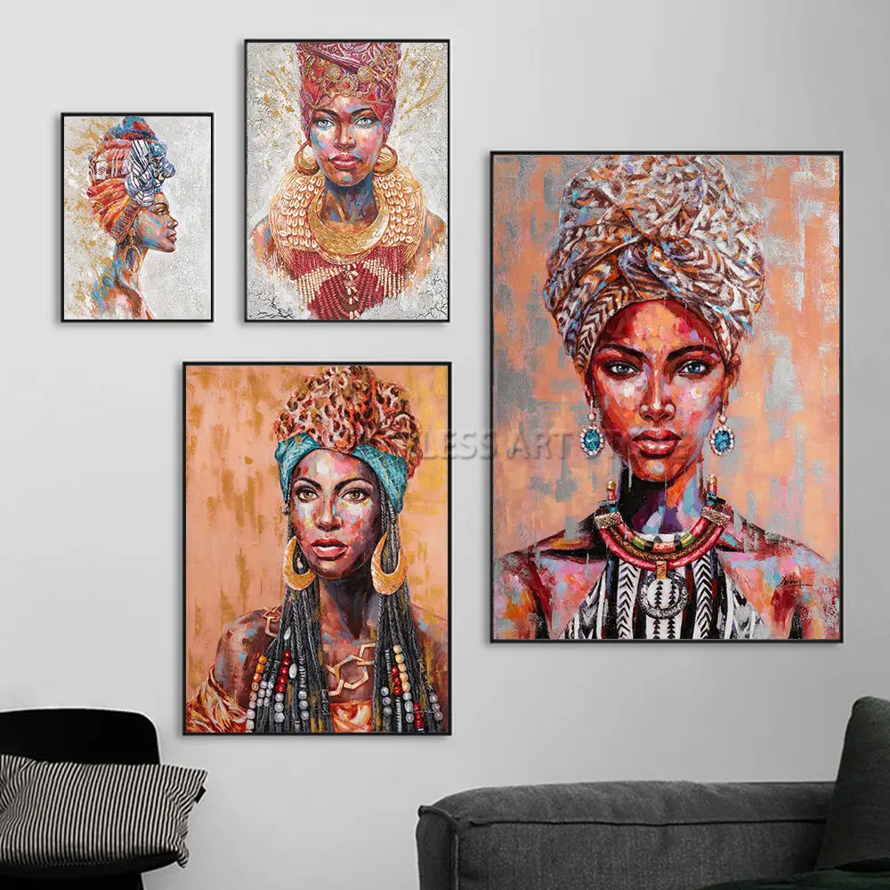 

Абстрактные африканские женские портрет, холст, живопись постеры и принты Современные настенные художественные картины для украшения дома...