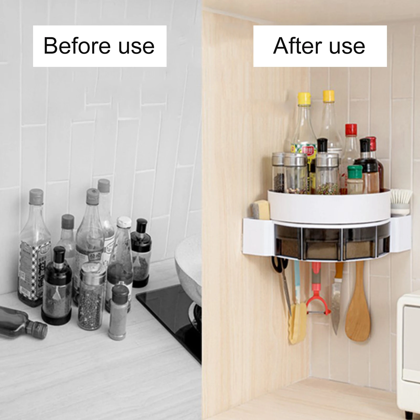 Kitchen Storage Corner Rotating Shelf Multifunctional Wall-mounted Tray Dropship
Kitchen Storage Corner Rotating Shelf Multifunctional Wall-mounted Tray Dropship