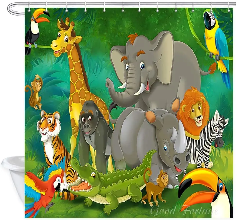 Wild Animal For Kids Shower Curtains Cartoon Elephants And Giraffes Family In Forest Polyester Zoo Bathroom Accessories
Wild Animal For Kids Shower Curtains Cartoon Elephants And Giraffes Family In Forest Polyester Zoo Bathroom Accessories