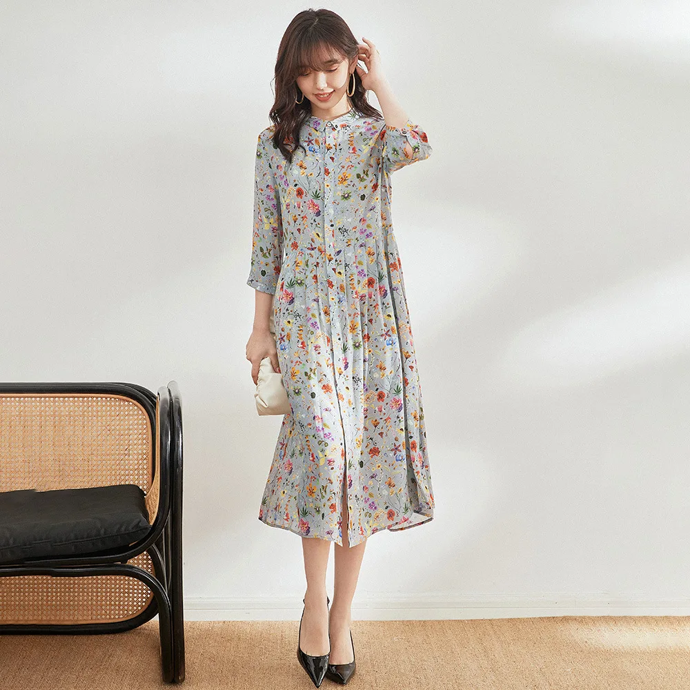 Natural Silk Elegant Dress for Woman Print Floral Mid Button High Waist Woman Dress Three Quarter Office Lady Woman Dress
Natural Silk Elegant Dress for Woman Print Floral Mid Button High Waist Woman Dress Three Quarter Office Lady Woman Dress