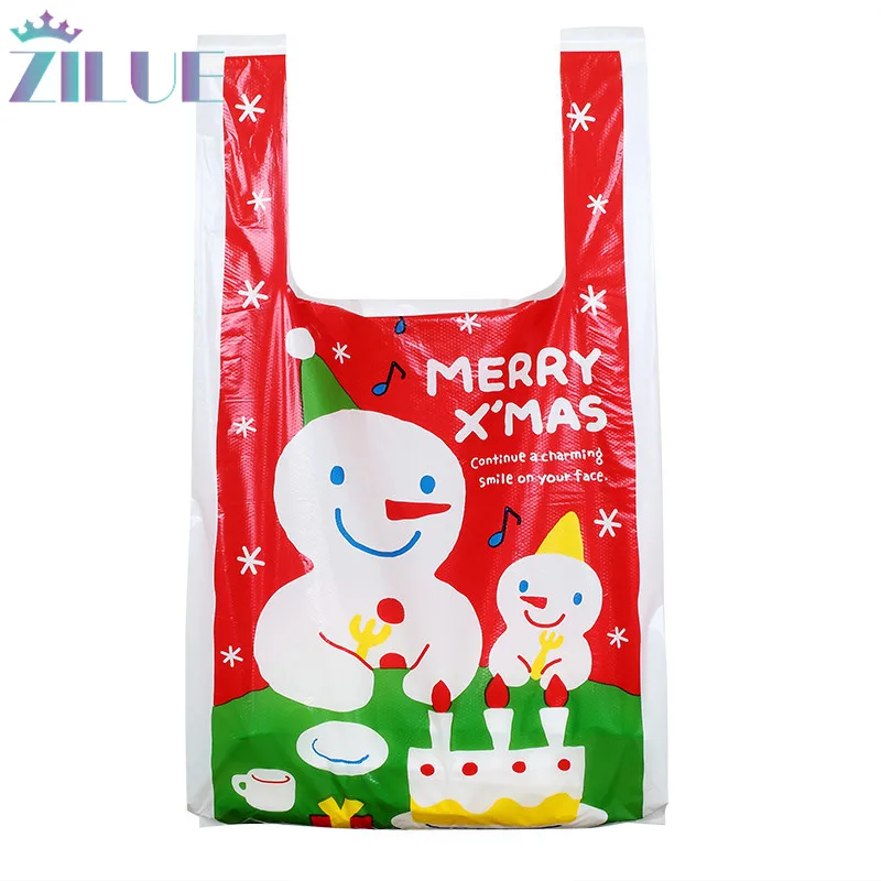 Zilue 100pcs/Lot 18x35cm/24x45cm Christmas Shopping Plastic Bag Handle Snowman Gift Home Storage Supplies | Дом и сад