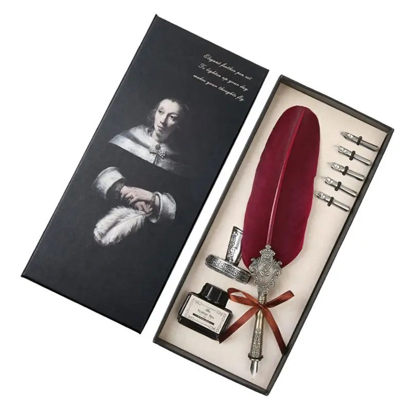 Retro Classical Feather Quill Dip English Calligraphy Fountain Pen with Writing Ink 5 Nibs Kit Set Stationery Gift Box
Retro Classical Feather Quill Dip English Calligraphy Fountain Pen with Writing Ink 5 Nibs Kit Set Stationery Gift Box